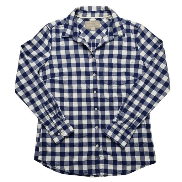 Banana Republic Tops - Banana Republic Button Down Shirt Navy White Gingham Soft Wash Cotton Women XS‎